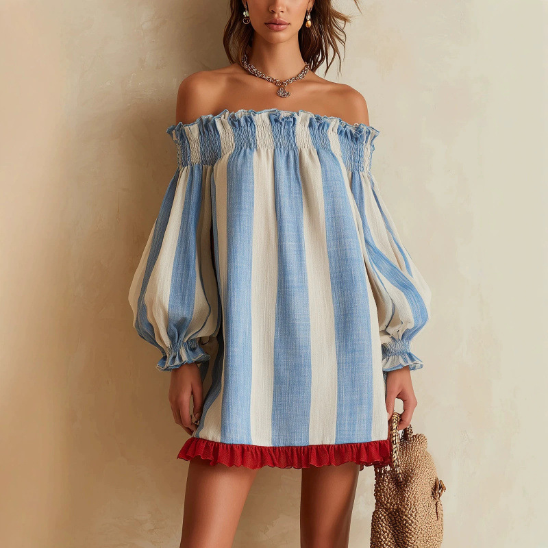 Off Shoulder Puff Sleeve Sundress - 2026 여성 오프 숄더 드레스 블루