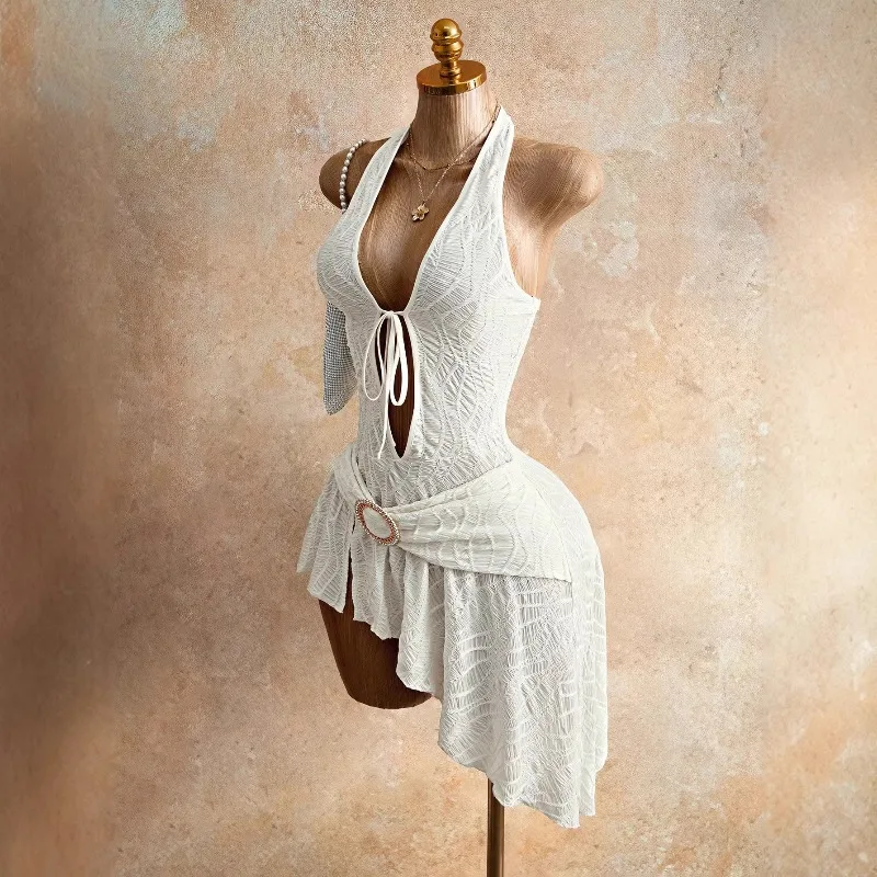 Y2K Backless Halter Mini Dress - 여름 신상 홀터넥 미니 드레스 여성용