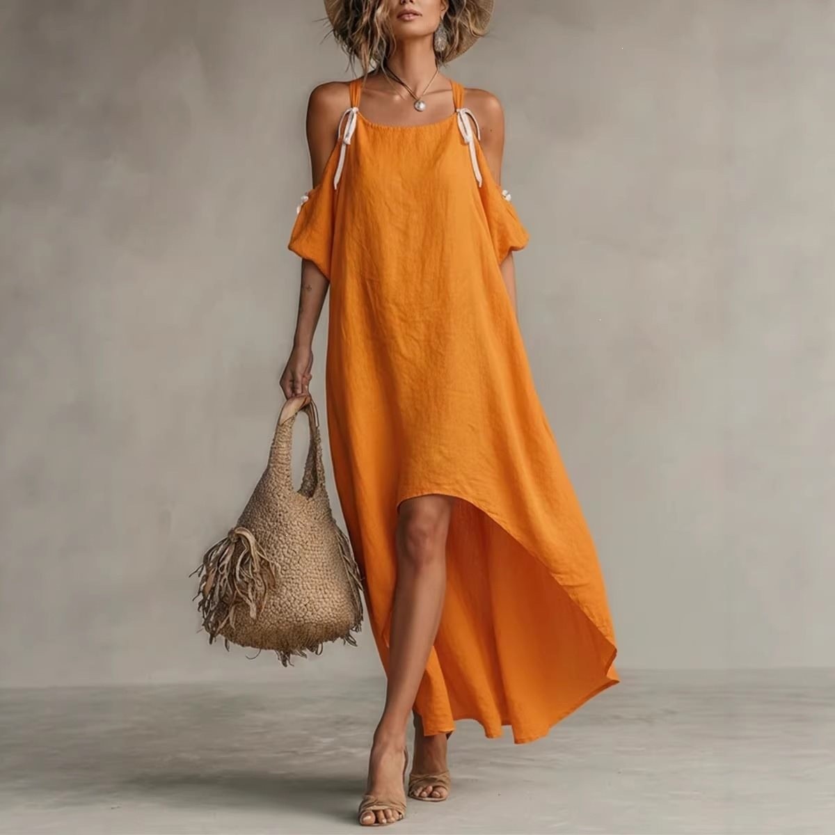 Off Shoulder Puff Sleeve Sundress - 여름 여성 드레스 퍼프 슬리브 홀터넥
