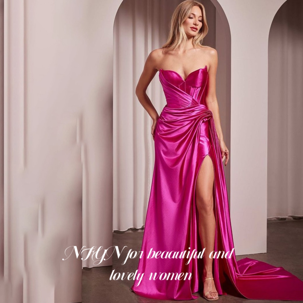 Elegant Satin Evening Gown Split - NFYN 자홍색 우아한 댄스 파티 드레스