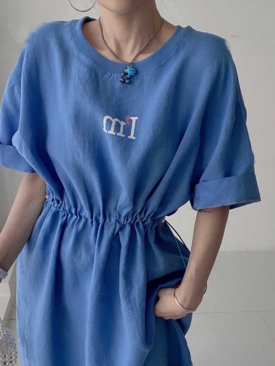 Korean Style A Line Shirt Dress - 세련된 여름 캐주얼 라운드 넥 레터
