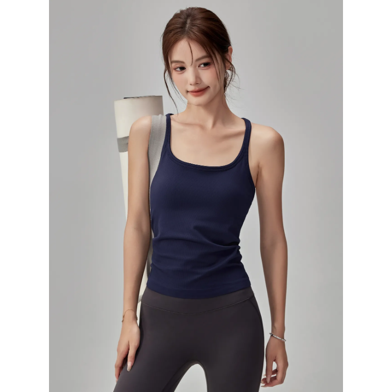 Seamless Ribbed Workout Tank Top - 여성용 골지 심리스 탱크탑 브라탑 슬림핏