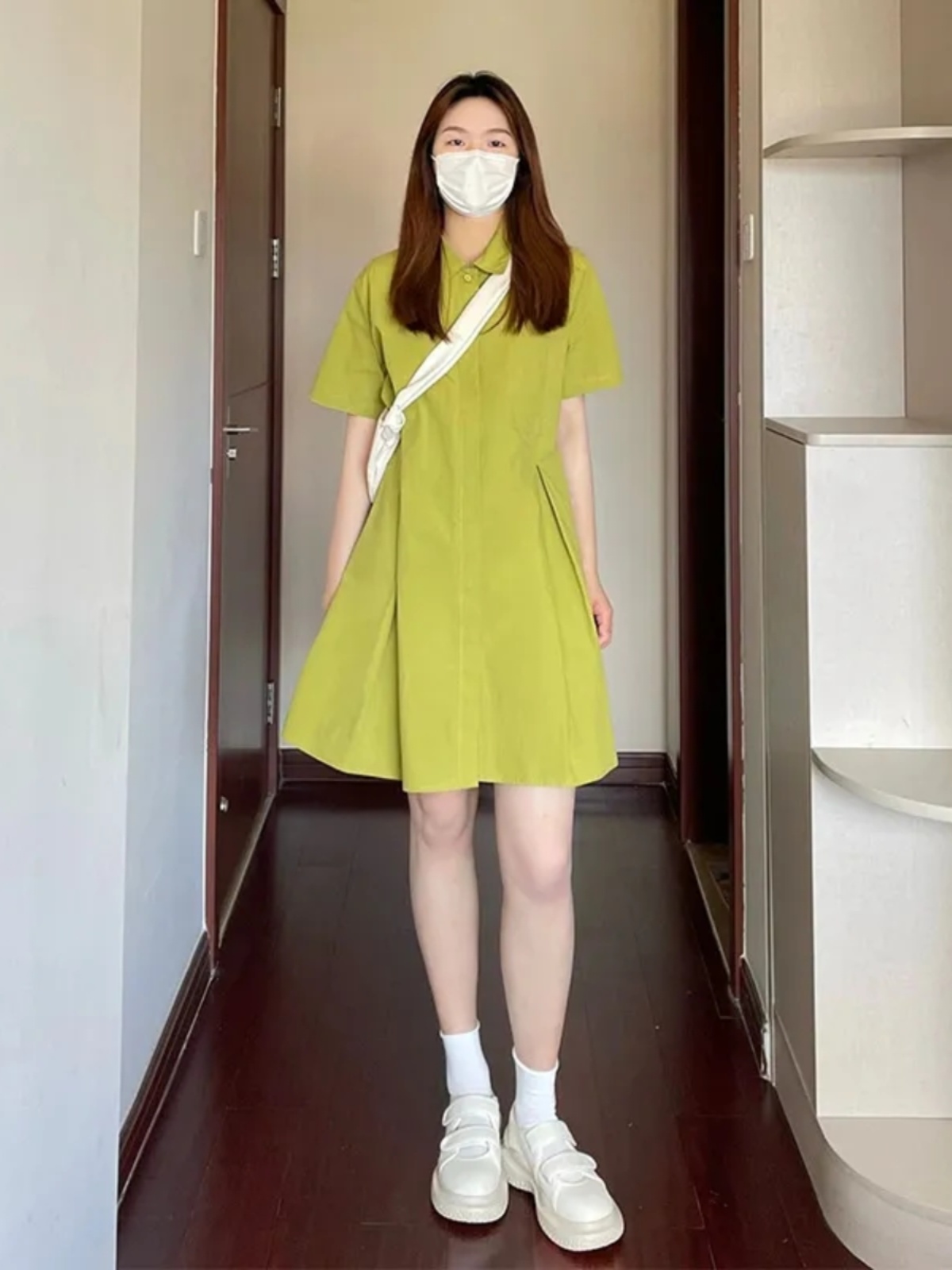 Korean Style A Line Shirt Dress - 플러스 사이즈 칼라 드레스 여성 루즈