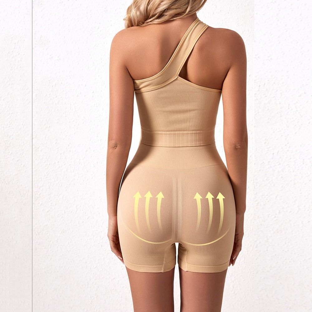 Seamless Ribbed Workout Tank Top - 2피스 캐주얼 심리스 여성 운동복 세트