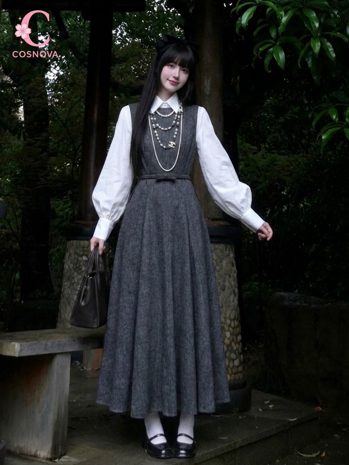 Korean Style A Line Shirt Dress - 한국 헵번 스타일 투피스 드레스 세트