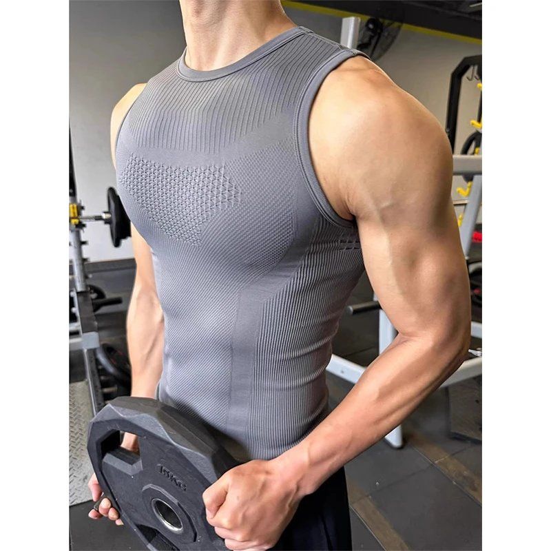 Seamless Ribbed Workout Tank Top - 남성용 심리스 리브드 피트니스 탱크탑 퀵