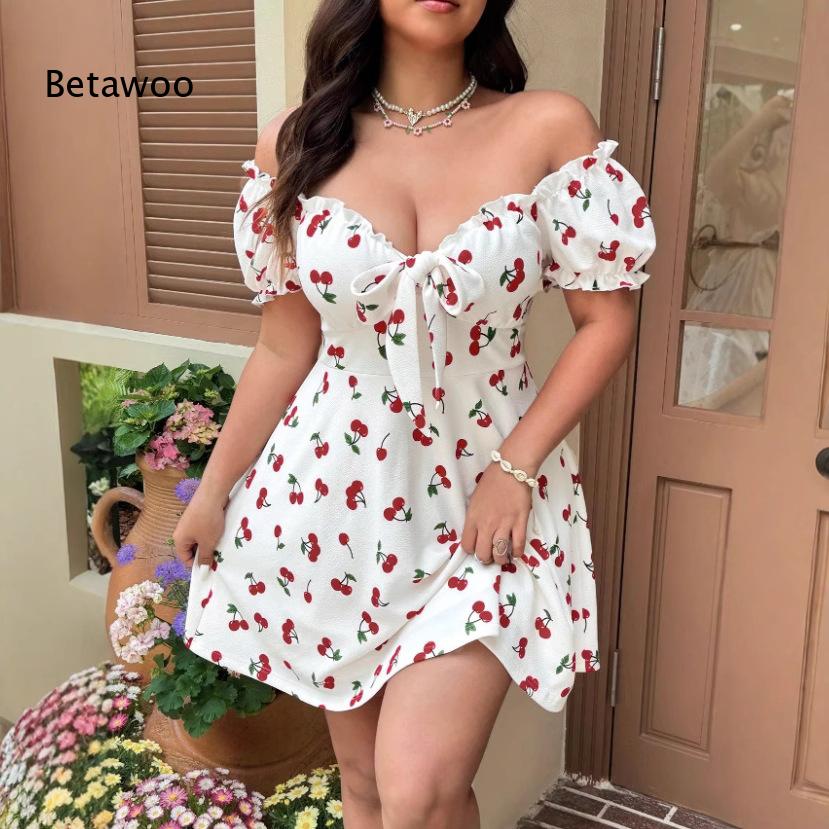 Off Shoulder Puff Sleeve Sundress - 여성용 오프 숄더 꽃무늬 미니 드레스,