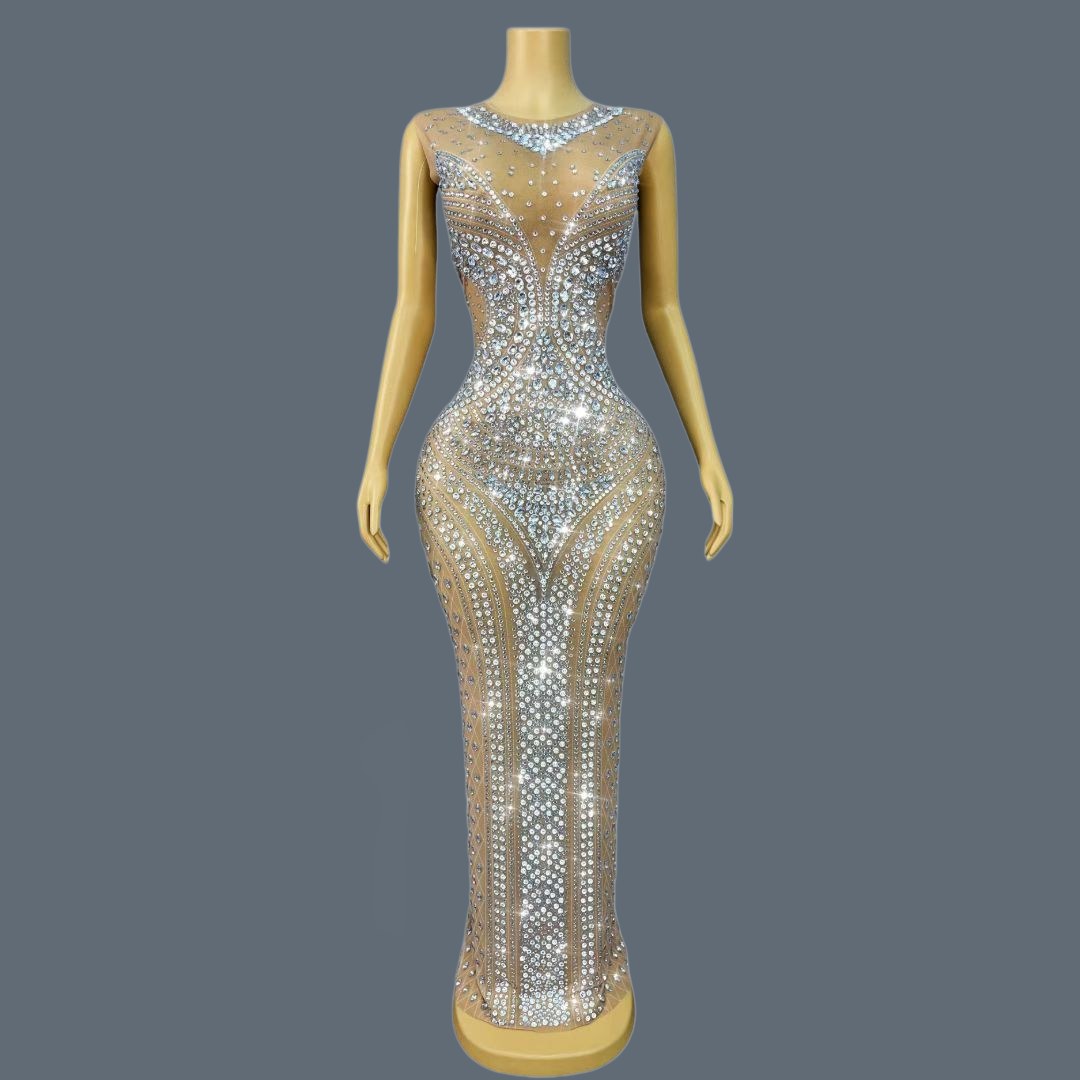 Sparkly Rhinestone Club Party Dress - 여성 반짝 이는 라인 석 민소매