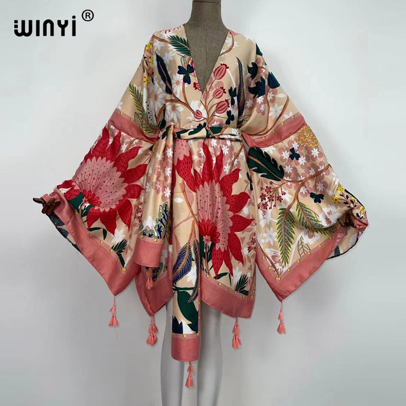Boho Summer Beach Maxi Dress - WINYI 여성용 가을 드레스 카디건 루즈