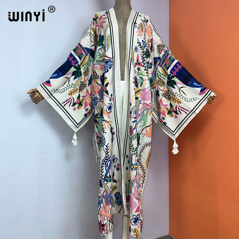 Boho Summer Beach Maxi Dress - WINYI 기모노 긴팔 수영복 여성 2023