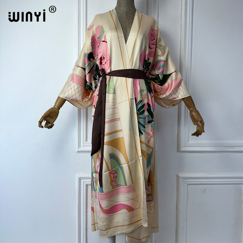 Boho Summer Beach Maxi Dress - WINYI 여름 프린트 중동 키모노 비치