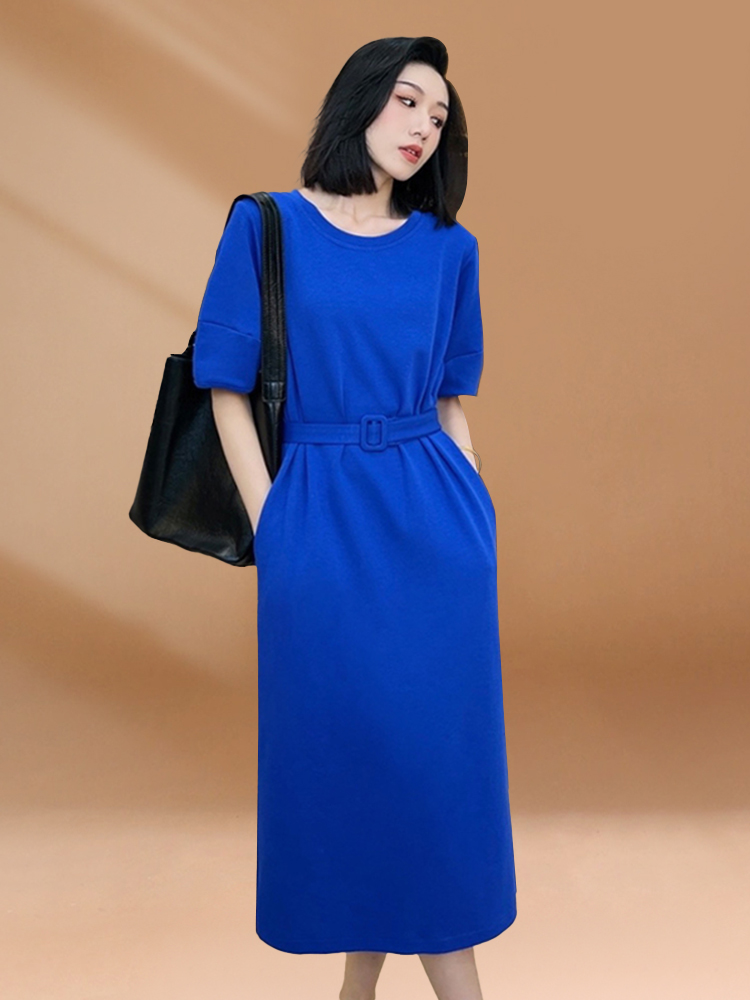 Korean Style A Line Shirt Dress - 클라인 블루 여성용 여름 캐주얼 롱