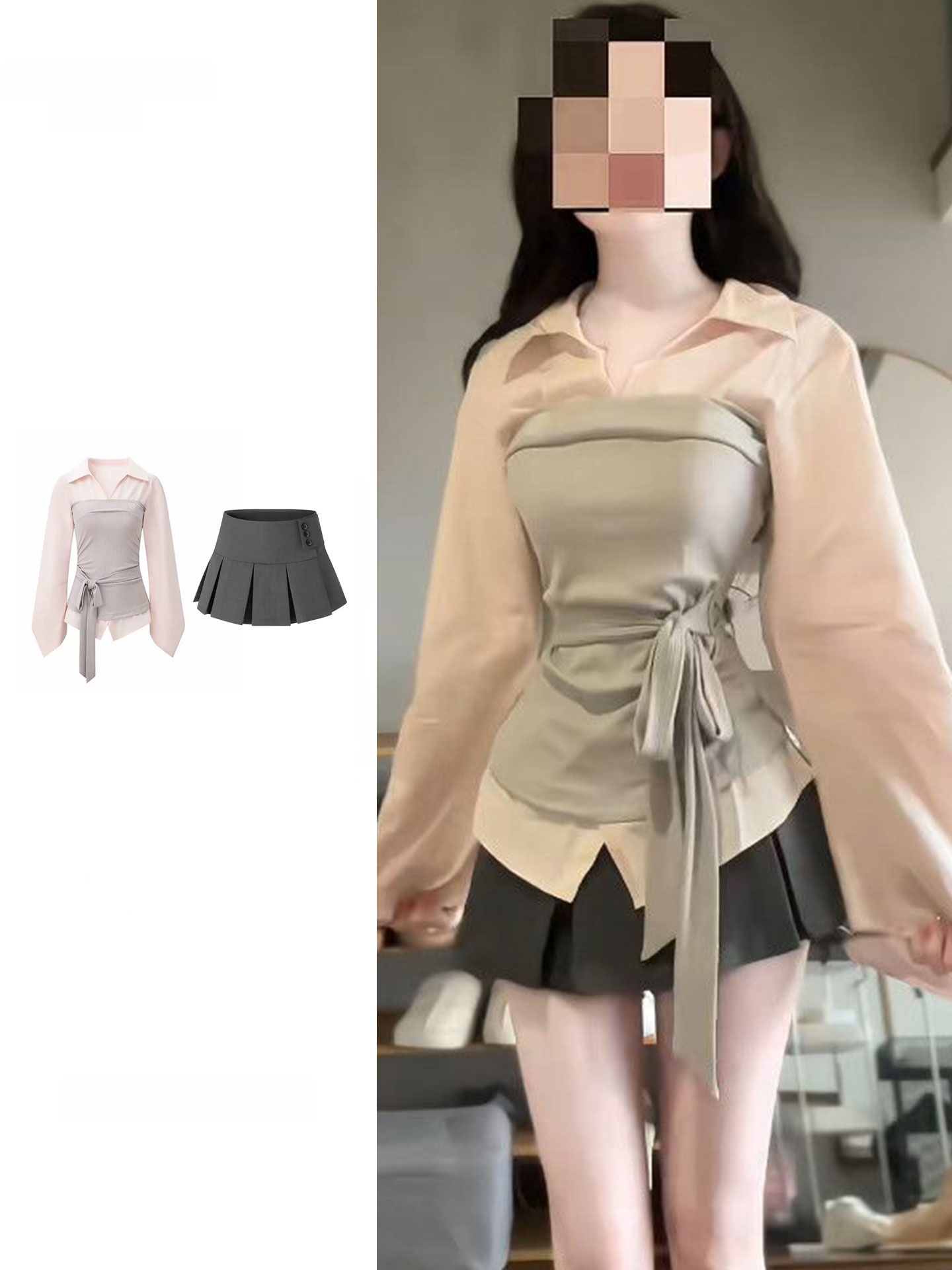 Korean Style A Line Shirt Dress - 여성 플러스 사이즈 한국 스타일 패치워크