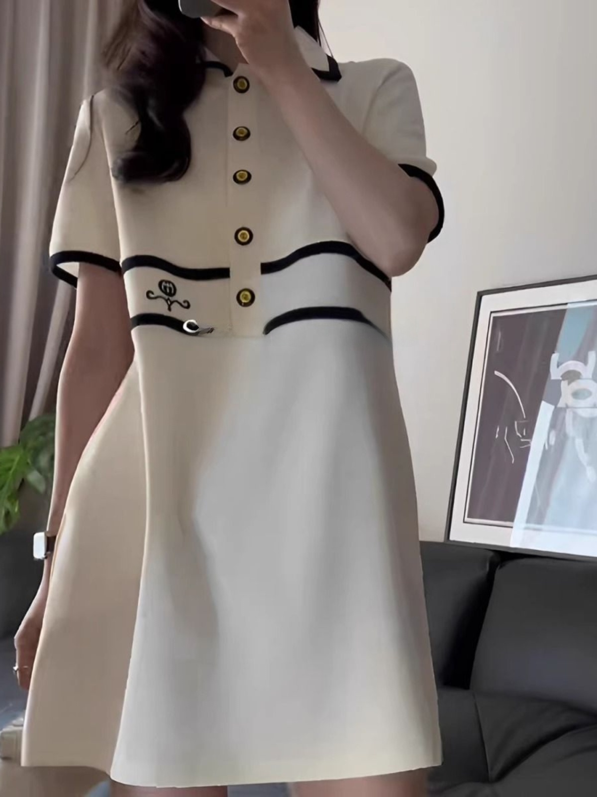 Korean Style A Line Shirt Dress - 플러스 사이즈 칼라 반팔 드레스 여성용