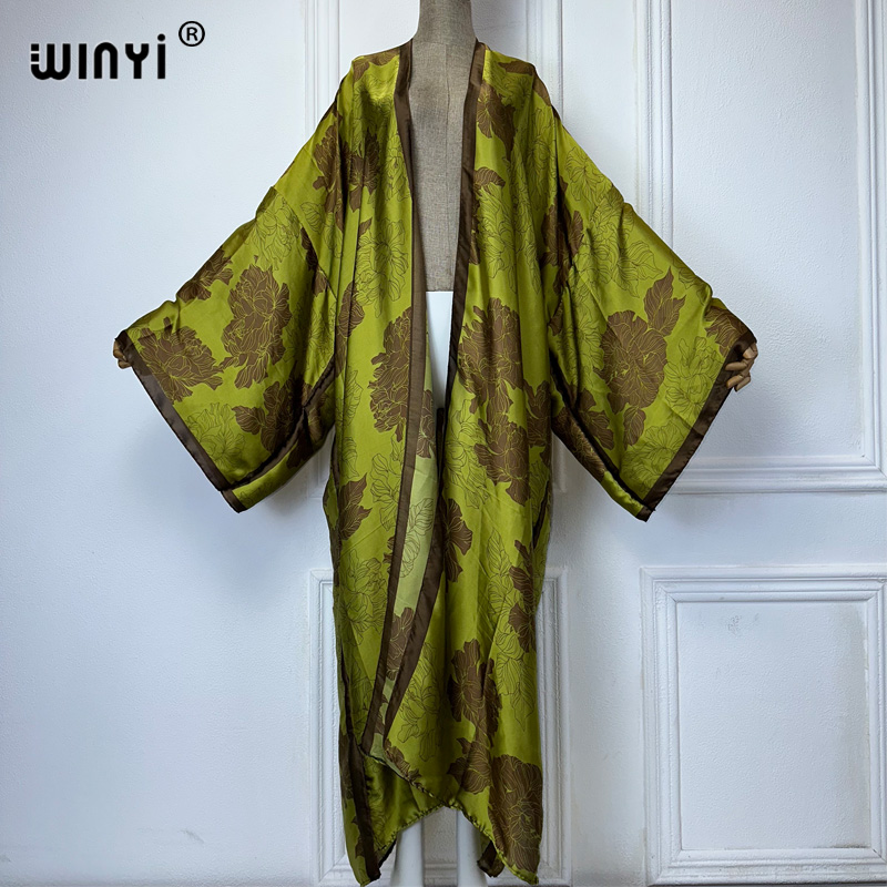 Boho Summer Beach Maxi Dress - WINYI 아프리카 보호 프린트 기모노 롱